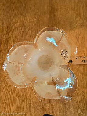 Vintage Murano Art Glass Lily Bowl-3-Petal Champagne Swirl Centerpiece-Italy EUC